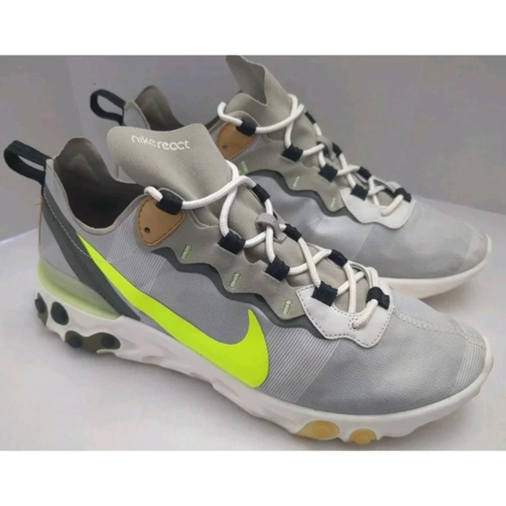 Nike React Element 55 Cargo Volt Gray Running Sneakers BQ6166-009‎ Size 9